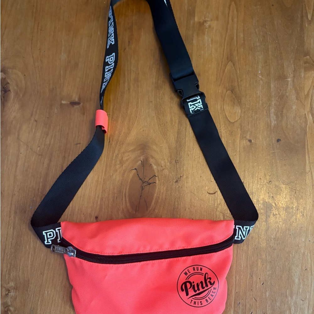 PINK Victoria's Secret Coral Belt Bag with Black Strap